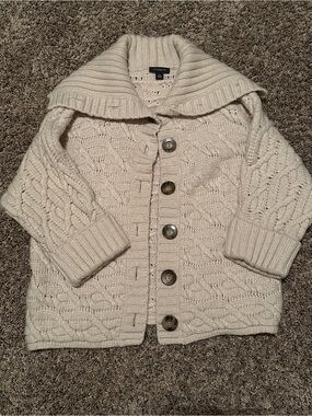 Ann Taylor Cream Cable Knit Button-Up Cardigan